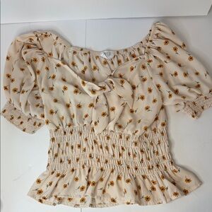 Sienna Sky Floral Puff Sleeve Blouse in Cream and Yellow